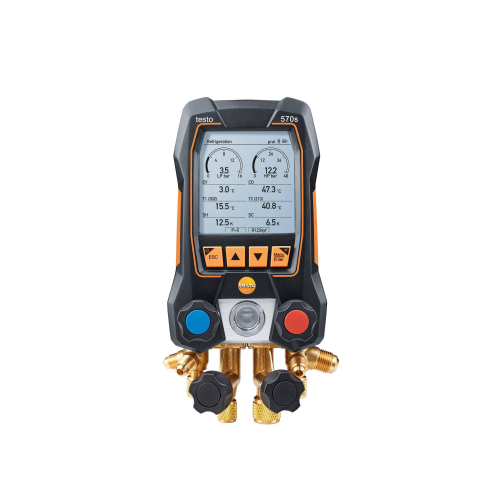 Testo 570s digitální servisní přístroj s čtyřcestným blokem ventilů a Bluetooth pro měření chladicích systémů